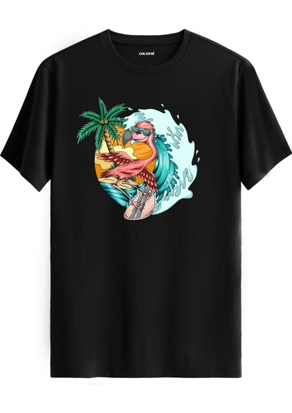 Dalgalar Üzerinde Surf Flamingo Tişört