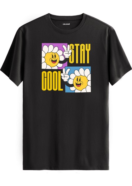 Gülümseyen Çiçek Karakter Stay Cool Tasarım Tişört