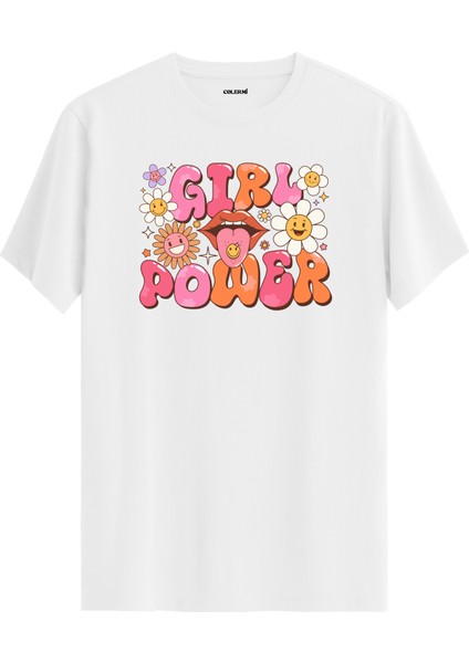Girl Power Dudak ve Çiçek Tasarım Tişört