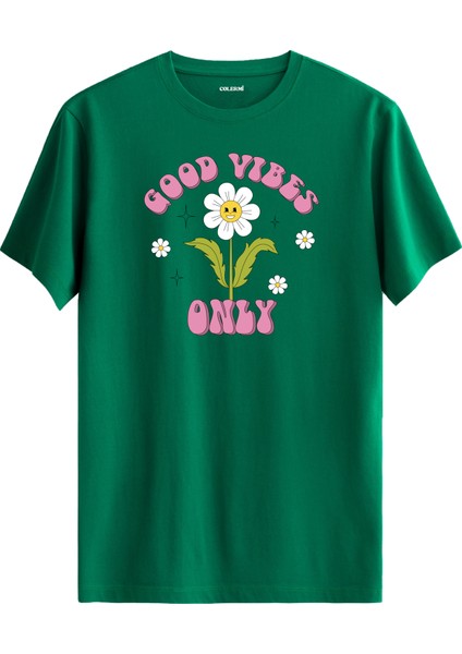 Good Vibes Only Çiçek Tasarım Baskılı Tişört