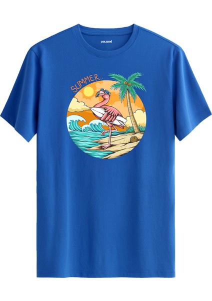 Flamingo Surf Plaj Baskılı Tişört