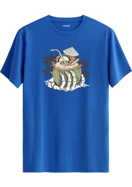 Tropikal Hindistan Cevizi Baskılı %100 Pamuk Tişört