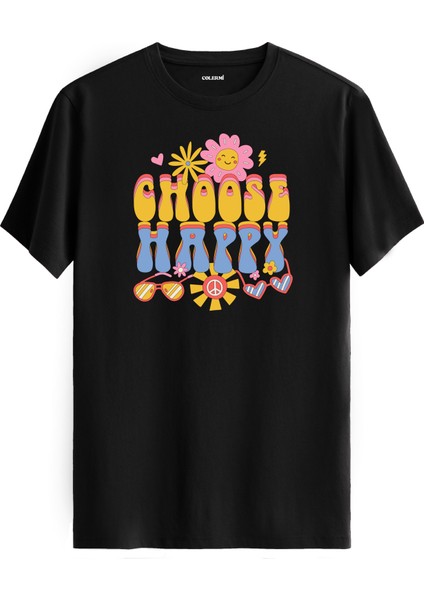 "choose Happy" Retro Hippie %100 Pamuk Tişört