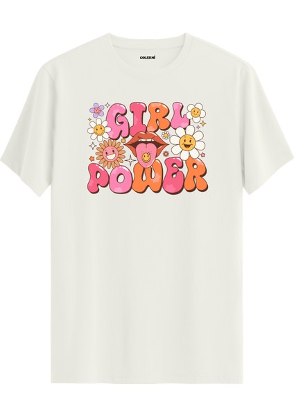 Girl Power Dudak ve Çiçek Tasarım Tişört