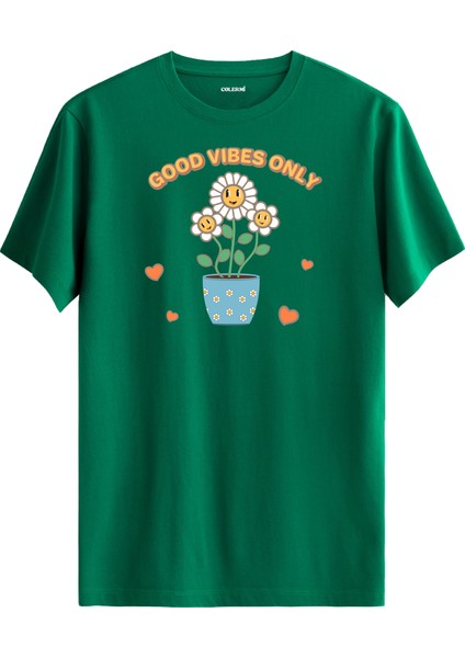 Saksıda Papatya Good Vibes Only Tasarım Tişört