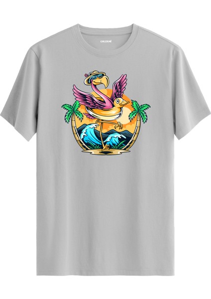 Flamingo Plaj Baskılı Tişört