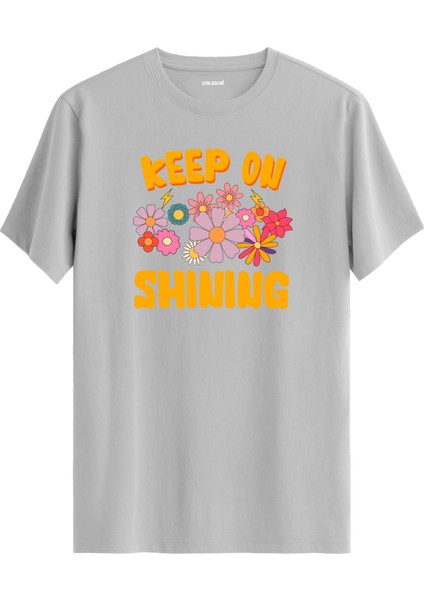 Keep On Shining Baskılı %100 Pamuk Tişört