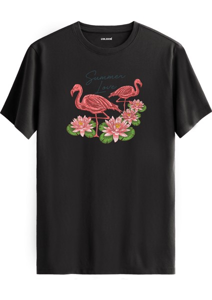 Nilüfer Çiçekli “summer Love” Flamingo Tişört