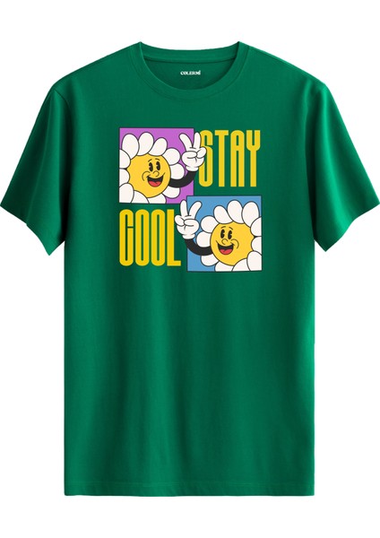 Gülümseyen Çiçek Karakter Stay Cool Tasarım Tişört