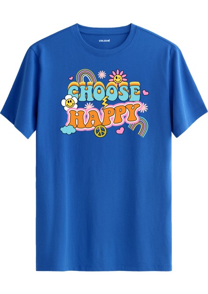 Gökkuşaklı ve Gülücük Tasarımlı "choose Happy" Unisex Tişört