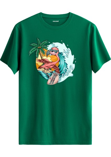 Dalgalar Üzerinde Surf Flamingo Tişört