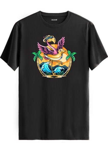 Flamingo Plaj Baskılı Tişört