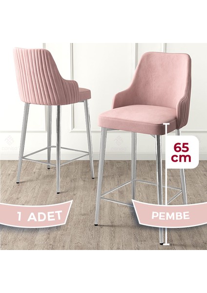 Tera Serisi 1 Adet Pembe Babyface Kumaş 65 cm Krom Kaplama Ayaklı Bar Sandalyesi