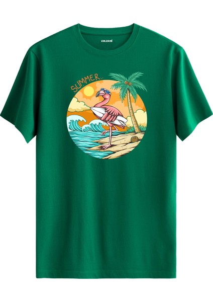 Flamingo Surf Plaj Baskılı Tişört