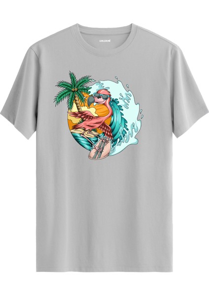 Dalgalar Üzerinde Surf Flamingo Tişört