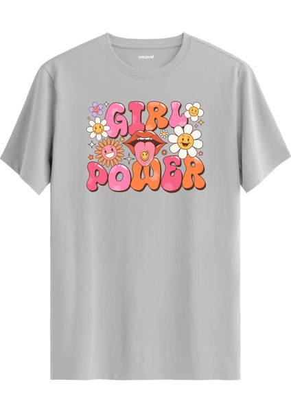 Girl Power Dudak ve Çiçek Tasarım Tişört