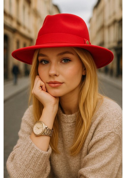 Ithal Kırmızı Fötr Şapka Sert Kovboy Panama Şapka - Ayarlanabilinir fiyatları