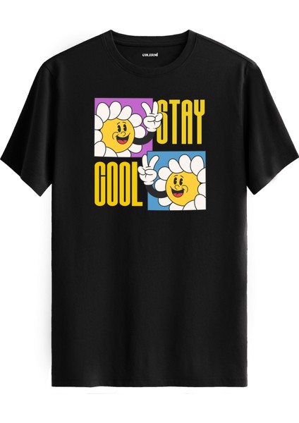 Gülümseyen Çiçek Karakter Stay Cool Tasarım Tişört