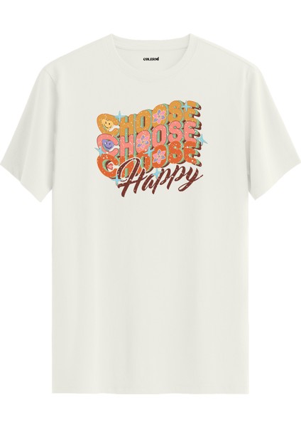 "choose Happy" Yazılı %100 Pamuk Tişört