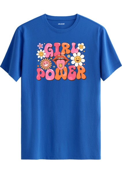 Girl Power Dudak ve Çiçek Tasarım Tişört
