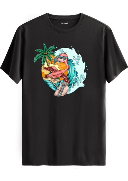 Dalgalar Üzerinde Surf Flamingo Tişört