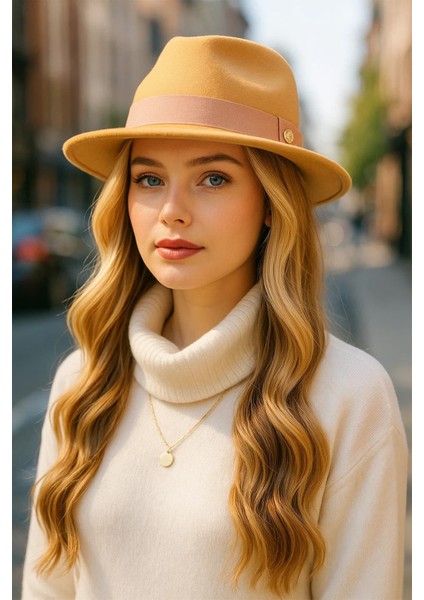 Ithal Camel Fötr Şapka Sert Kovboy Panama Şapka - Ayarlanabilinir