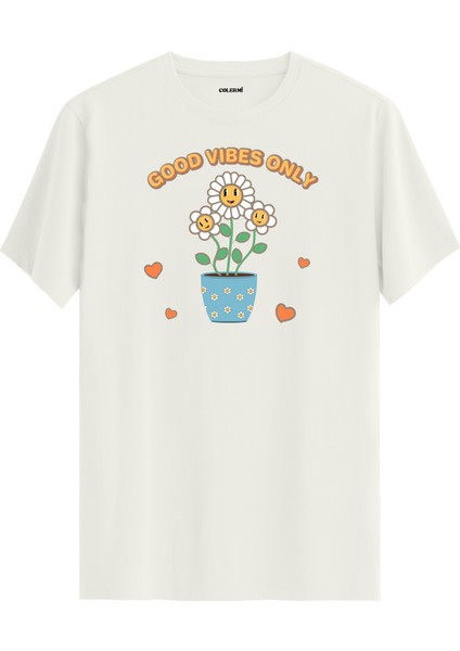 Saksıda Papatya Good Vibes Only Tasarım Tişört