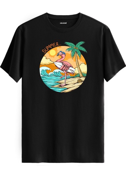 Flamingo Surf Plaj Baskılı Tişört