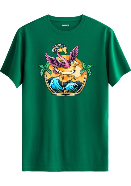 Flamingo Plaj Baskılı Tişört