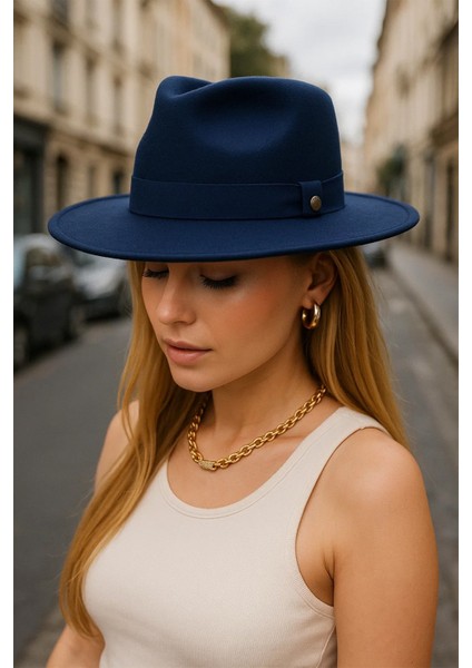 Ithal Lacivert Fötr Şapka Sert Kovboy Panama Şapka - Ayarlanabilinir fırsatları