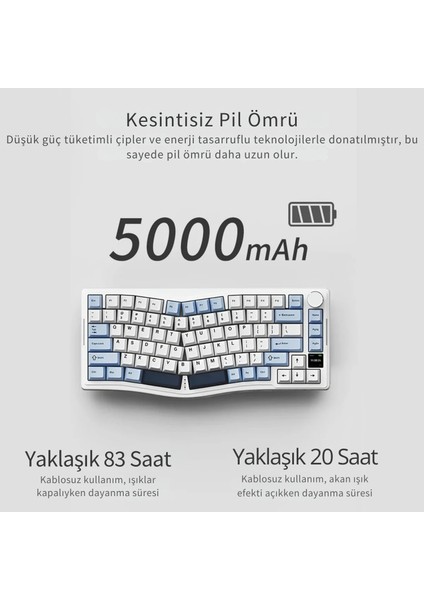 AKS-075 Ergonomik Tasarım, Tft Ekranlı 3 Modlu Mekanik Klavye Mavi - Gift Switch fiyatları