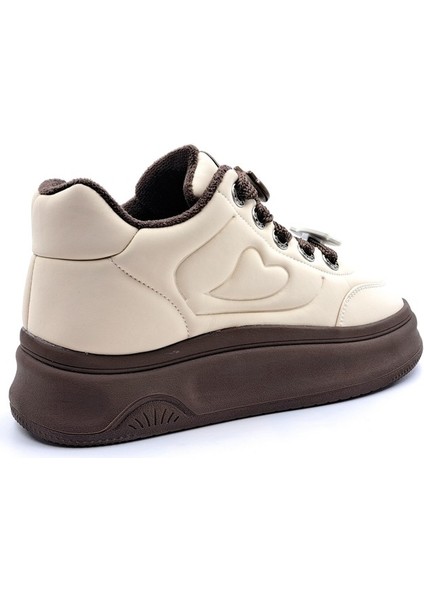 25K421 Kadın Emoji Süs Detaylı Kalın Taban Sneaker Ayakkabı Bej - Kahve modelleri