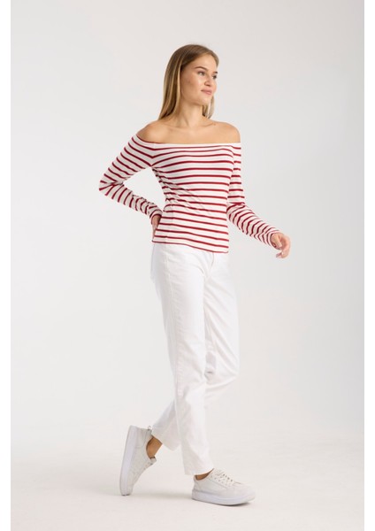 Kadın Geniş Yaka Uzun Kollu Rahat Kalıp Bluz – Yumuşak ve Esnek Kumaş 3002