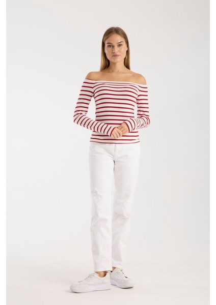 Kadın Geniş Yaka Uzun Kollu Rahat Kalıp Bluz – Yumuşak ve Esnek Kumaş 3002