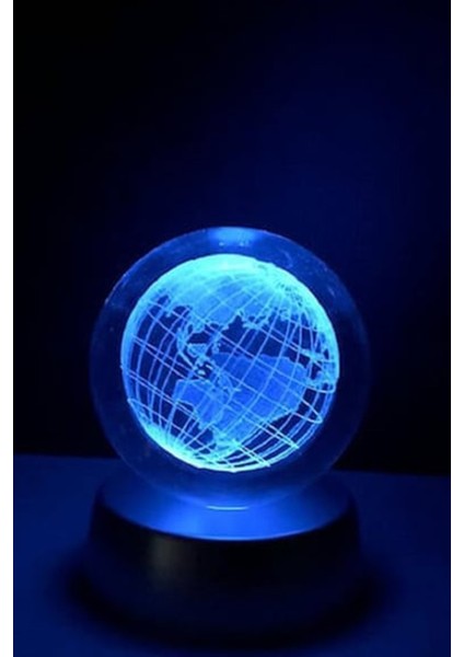 Dekoratif Dönen Işıklı Cam Küre Dünya Görselli Işıklı Küre