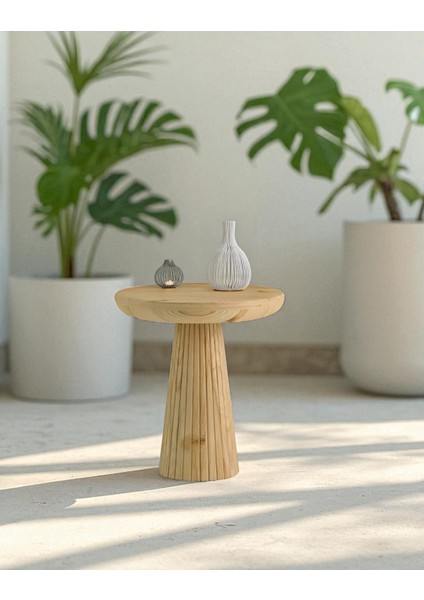 Üst Kalite Çizgili Fitilli Mantar Yan Sehpa (Küçük Boy) - Doğal