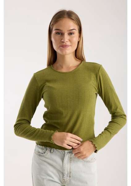 Kadın Ajurlu Yuvarlak Yaka Rahat Kalıp Uzun Kollu Bluz – Yumuşak ve Nefes Alabilen Kumaş 3003