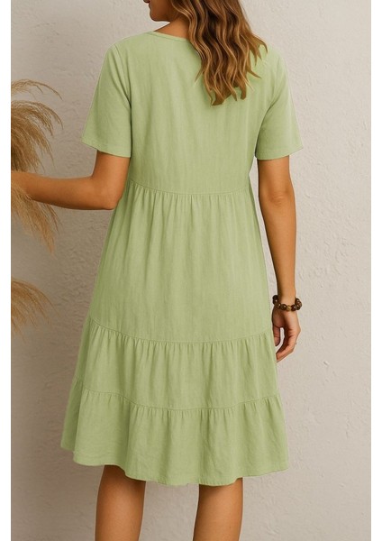 Kadın Kısa Kollu V Yakalı Fırfırlı Bürümcük Elbise 2xl-3xl-Yeşil modelleri