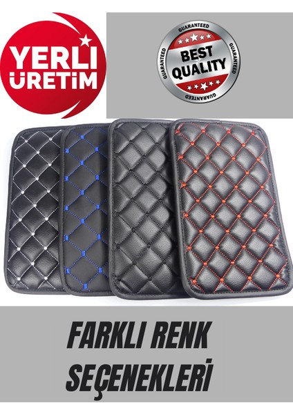 Siyah Zemin Mavi Iplik Kapitone Deri Oto Kolçak Kılıfı – Universal Kol Dayama Koruyucu