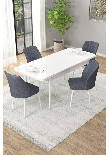 Arel Beyaz 80X132 Açılabilir Mdf Masa Yemek Odası Takımı, Mutfak Takımı 6 Adet Sandalye fiyatları