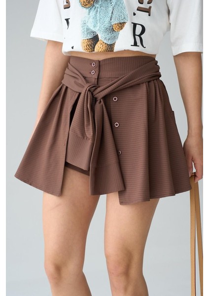 Gömlek Bağlamalı Şort - Kahve indirimleri