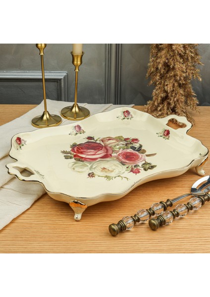 Rose 42 cm Ayaklı ve Kulplu Sunum Tabak