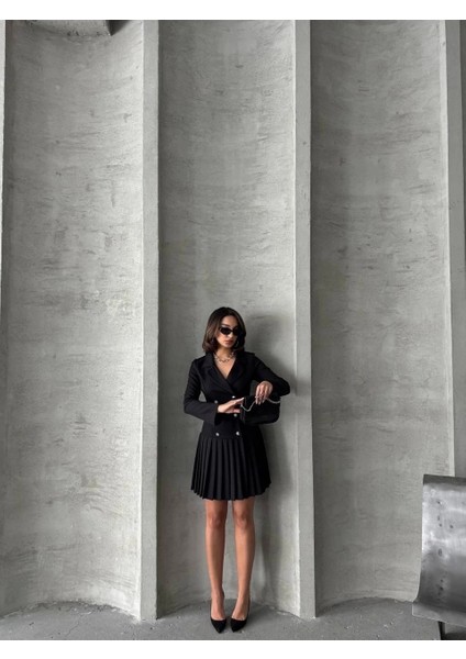 Altı Piliseli Uzun Kollu Ceket Elbise Siyah S255016 indirimleri