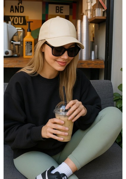 Bej Unisex Vegan Deri Cap Şapka