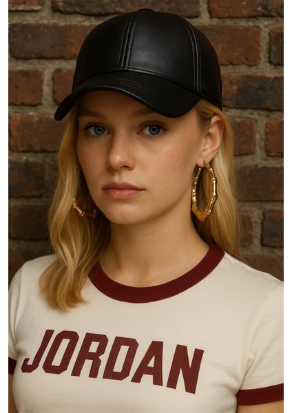 Siyah Unisex Vegan Deri Cap Şapka
