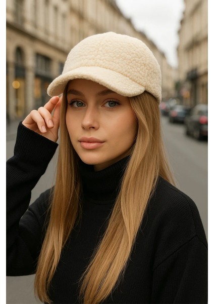 Trend Teddy Peluş Bej Cap Şapka