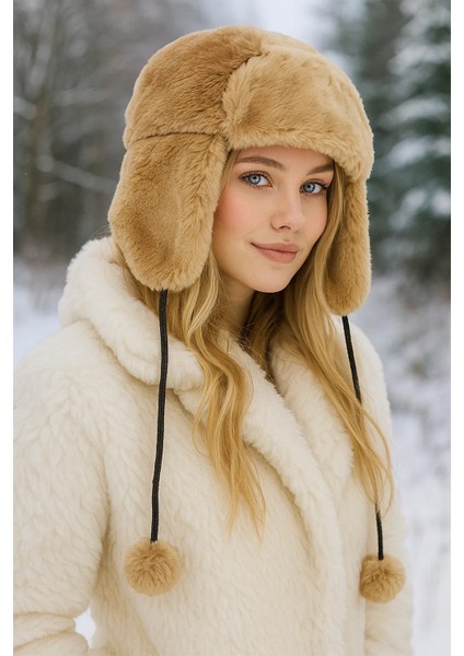 Camel Peluş Kulaklı Ponponlu Bere Şapka fiyatları