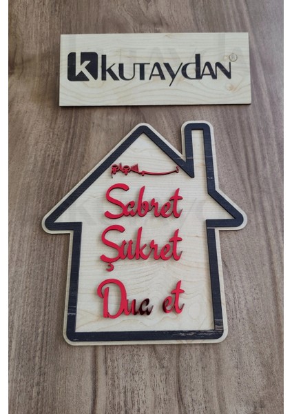 Kırmızı Gold Sabret Şükret Dua Et 2d Mdf Lazer Kesim Kapı ve Duvar Süsü fırsatları
