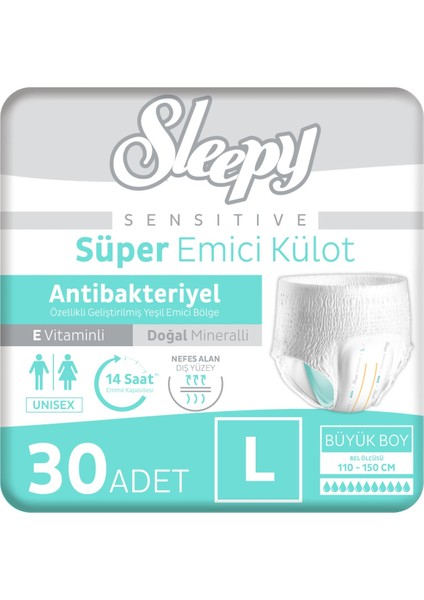 Sensitive Antibakteriyel Emici Külot Large 30 Adet