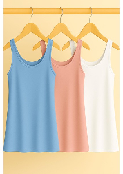 3 Adet A Kesim Rahat Kalıp Basic Kalın Askılı Atlet Tişört